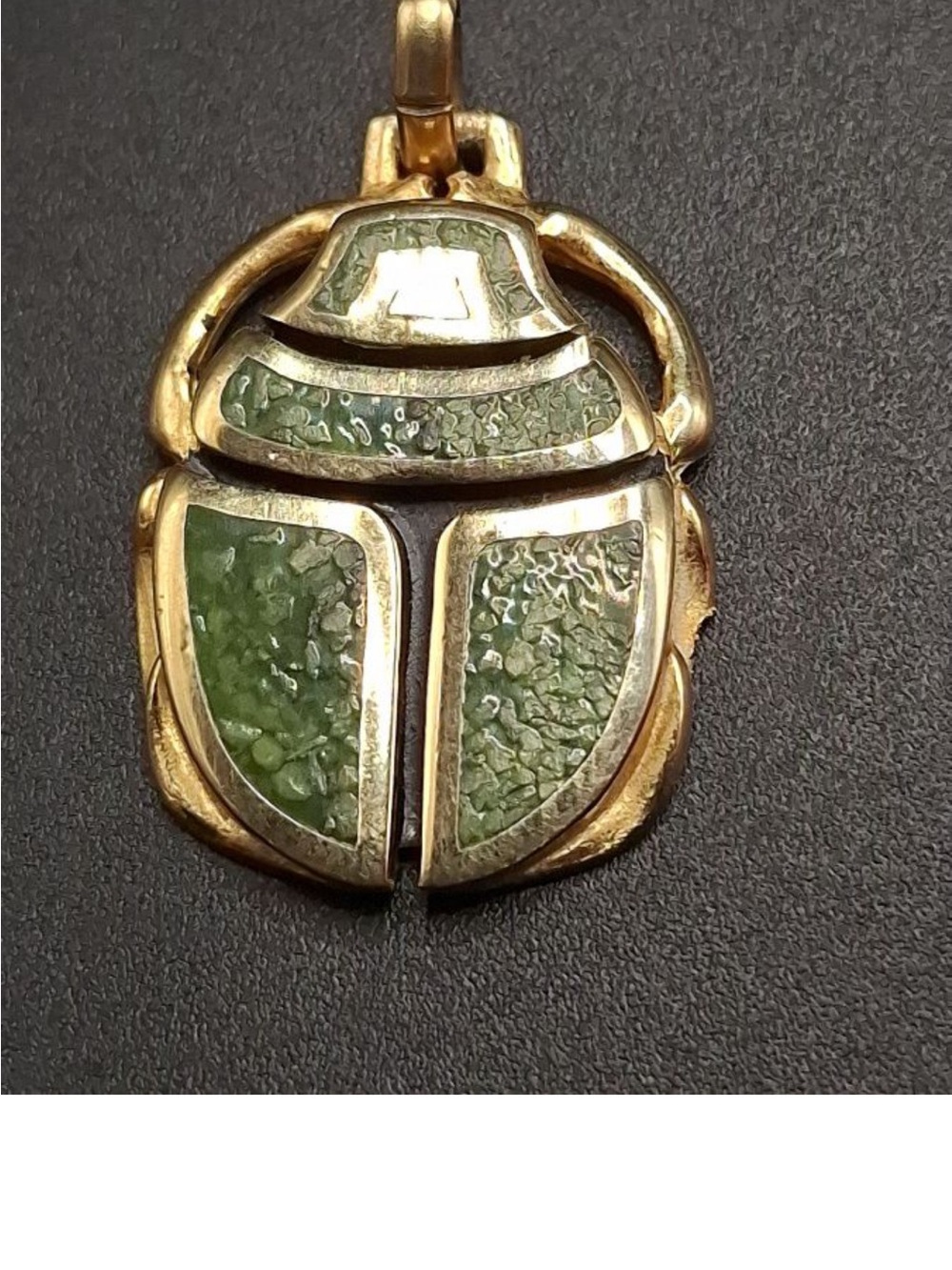 Gold Scarab Pendant Necklace with Textured Green Inlay